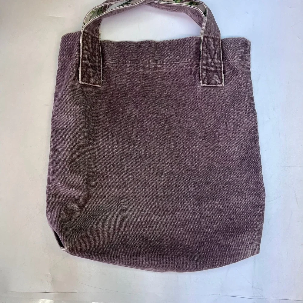 Vintage Esprit Purple Acid Wash Denim Tote Bag Camo Trim Cotton 57138 Mexico